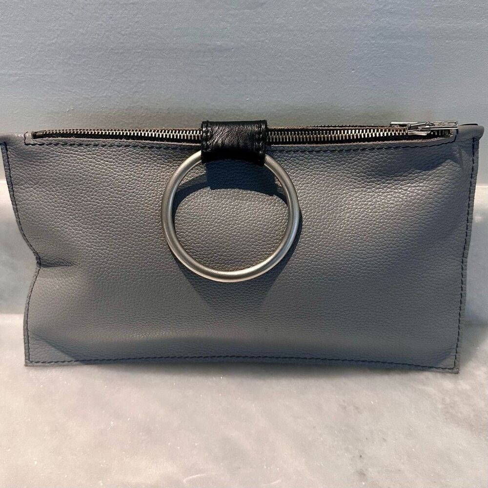 NWOT Nere Pere Genuine Leather Silver-tone Ring Colorblock Clutch Gray Black OS